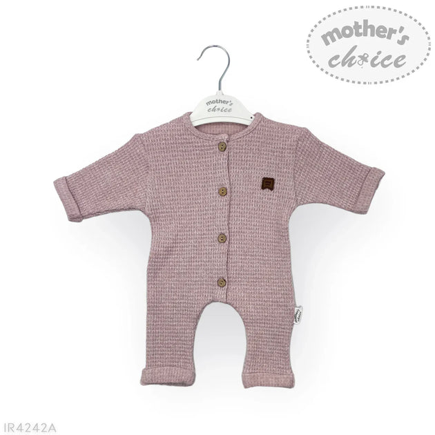Mother’s Choice Basic Raised Waffle Romper pink newborn baby outfit with soft textured fabric and button closure
