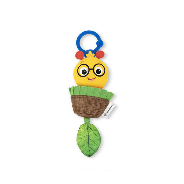 Baby Einstein Cal Jittery Plush Toy with pull and shake feature, bright colors, suitable for 0-36 months.