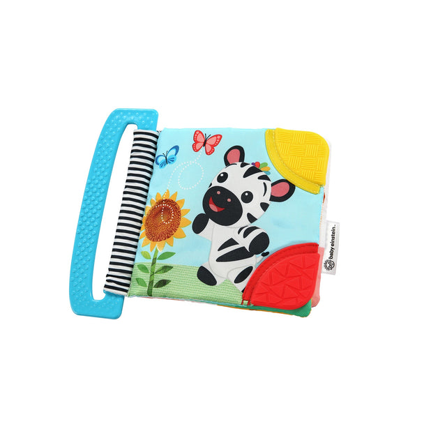 Baby Einstein Curious Explorers teether book with zebra illustration and textured corners for babies 0-36 months