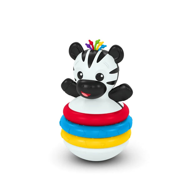Baby Einstein Stack & Wobble Zen Teether Toy with colorful rings and zebra design.