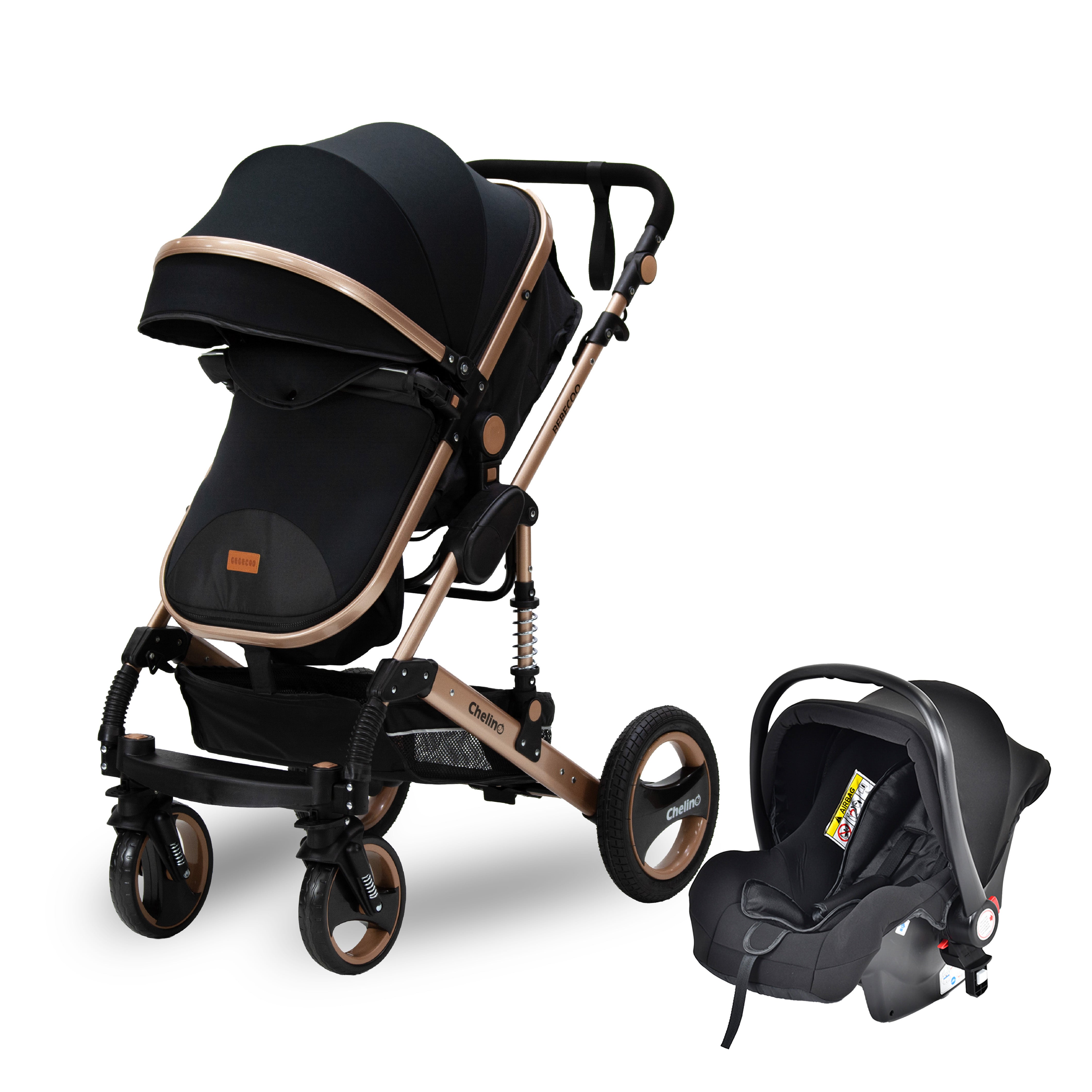 Bee Black & Gold Travel System for infant safety and parental ease