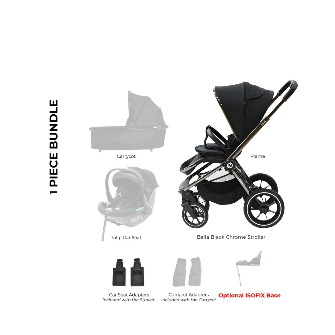 Bella Black 3 Chrome Stroller