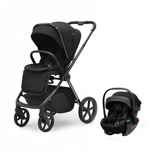Bella III Black Stroller with Tulip Lux i-Size infant car seat in graphite finish for newborns to 36 months