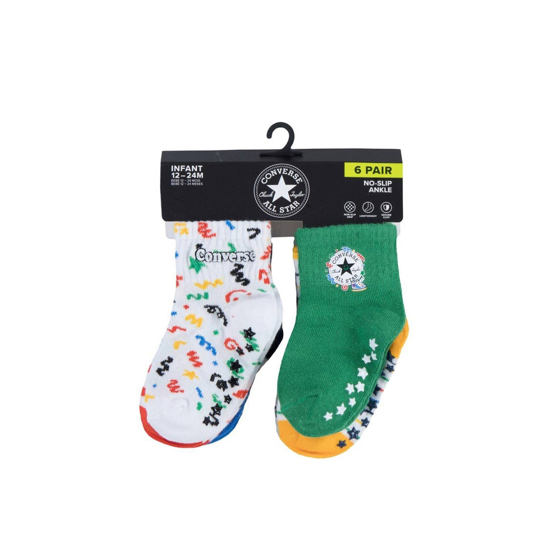 Converse 6 Pack Grippers - Infant Socks with Non-Slip Soles and Embroidered Logos in White