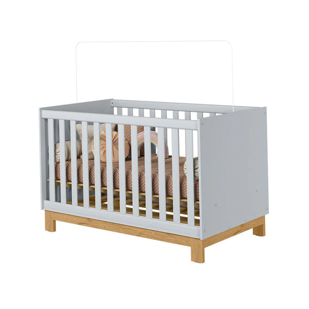 Luan 2 in 1 Convertible Baby Cot with white and oak finish, adjustable mattress height, and convertible crib-to-toddler bed design.