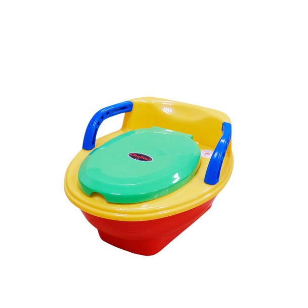 Colorful Classic Potty with lid and handles, designed for toddlers with built-in musical melodies.