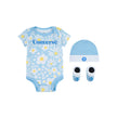 Converse CHN Seasonal 3 Piece Set in True Sky with bodysuit, hat, and booties for infants.