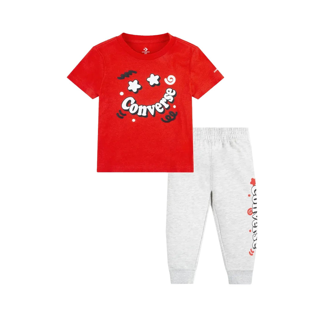 Converse Squiggle S/S Tee & Jogger set in grey heather with bold graphic design.