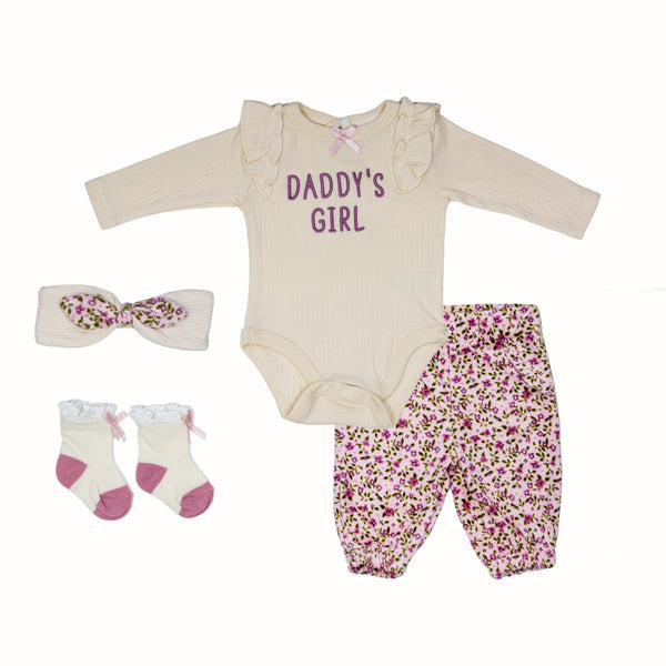 Baby 4 piece light pink floral velvet set with soft breathable fabric for newborns