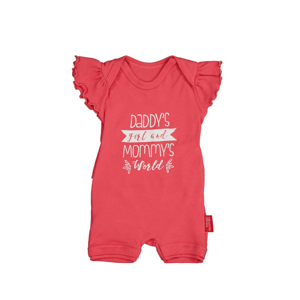 Coral Baby Republic Daddy's Girl short sleeve cotton onesie with ruffle sleeves and graphic text design for babies