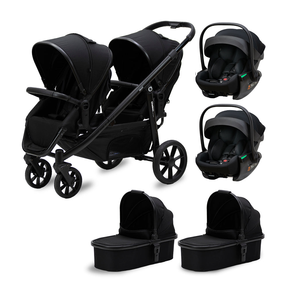 Deuce Twin 6 IN 1 travel system with Tulip Lux i-Size car seats and carry cots for twins