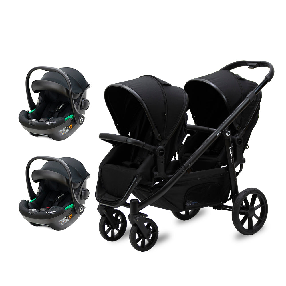 Deuce Twin Travel System double stroller with Tulip i-Size car seats for infants and toddlers
