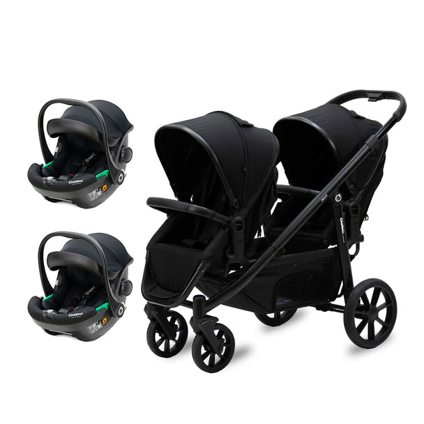 Deuce Twin Travel System double stroller with Tulip i-Size car seats for infants and toddlers
