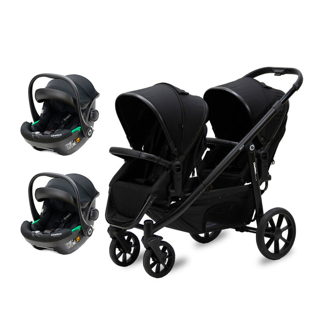 Deuce Twin Travel System double stroller with Tulip i-Size car seats for infants and toddlers