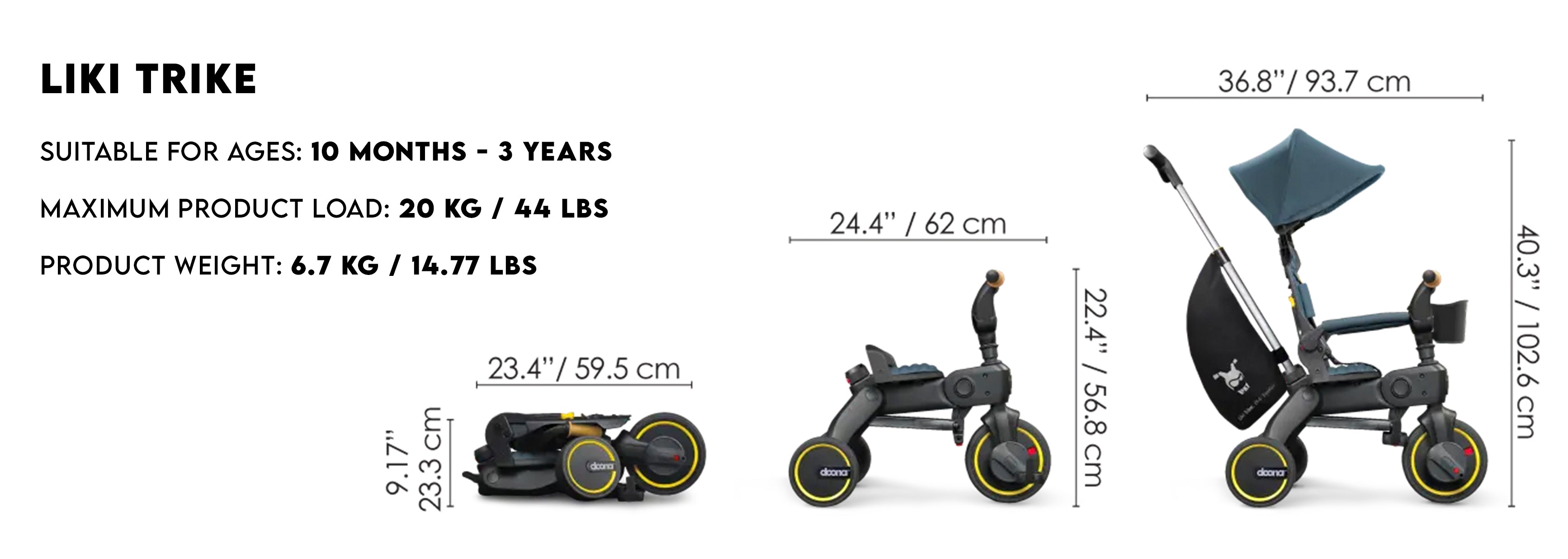 Doona Liki Trike S5 Nitro Black - Compact Folding Trike for Kids