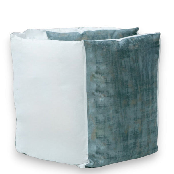 Blue and White Selina Cot 3 Piece Bedding with cot bumper and heart-shaped pillow.