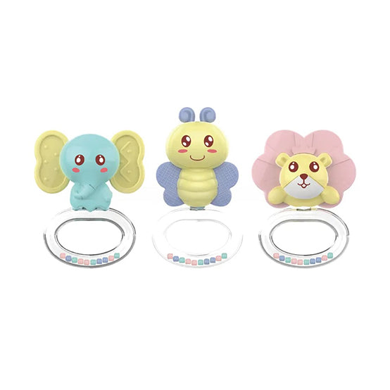 HE0127 Baby Teether Rattles for Newborns, colorful animal design, soothing and engaging toy.