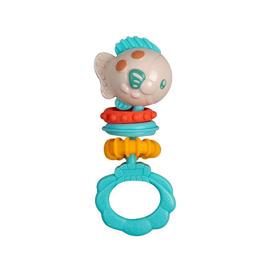 Baby Teether Rattle Fish for infants with soft teething elements and colorful fish design.