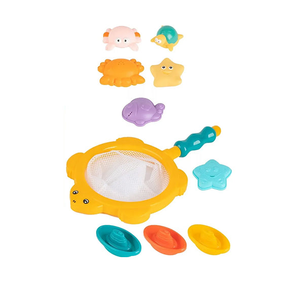 HE0247 - Baby Bath 10PC Water Toys set with colorful and interactive bath toys for infants, featuring starfish and fish shapes, enhancing bath time fun and motor skills.
