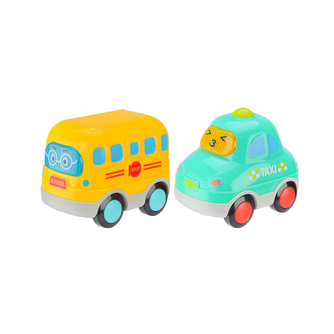 2-piece mini soft cartoon vehicle set for toddlers.