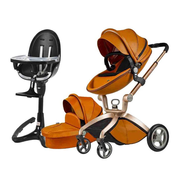 Hot Mom Coffee Stroller and Black High Chair set with luxury design for stylish parenting.