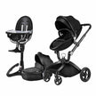 Hot Mom Black Stroller and High Chair set with adjustable, reversible seat and sleek design.