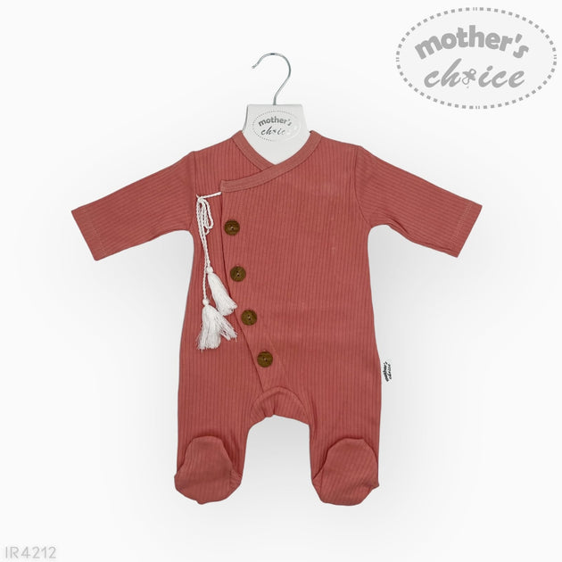 M/C 100% Cotton rose pink baby romper with side buttons and soft raised waffle texture