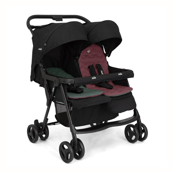 Joie Aire™ Twin Stroller in shale with two customizable seats for infants up to 15 kg double stroller