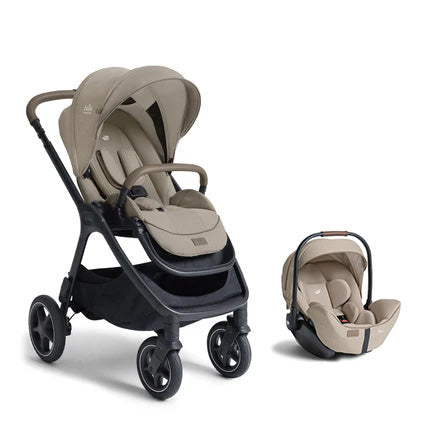 Joie Finiti™ stroller travel system in sandstone with 4-in-1 modes from birth to 22 kg