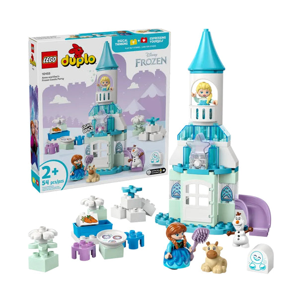 LEGO DUPLO Disney Frozen castle playset with Anna, Elsa, Olaf, Baby Sven, and accessories for toddlers aged 2+