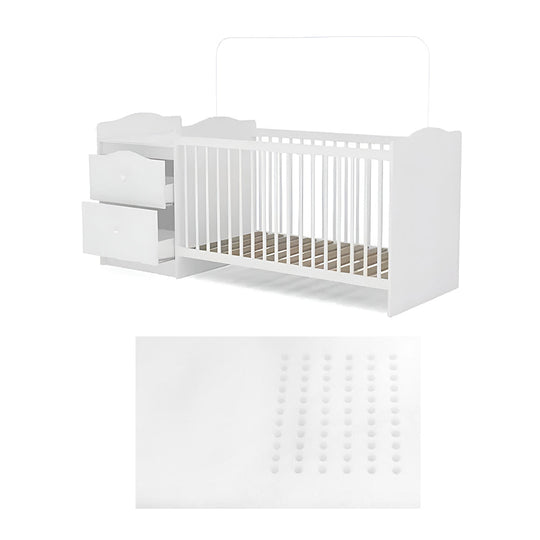 Modern Milan Cot with protective rails and matching all-in-one nursery dresser station