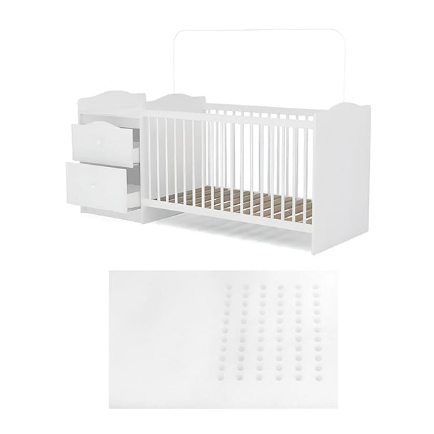 Modern Milan Cot with protective rails and matching all-in-one nursery dresser station