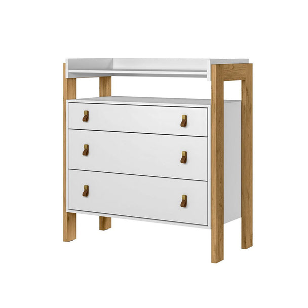Luan Baby Changing Station white with three drawers and wooden frame for organized nursery storage