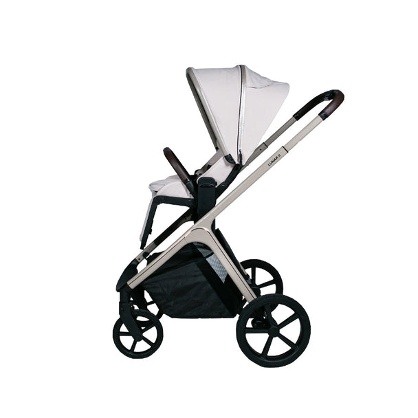 Lunar II Stroller in beige, elegant and versatile design for children up to 4 years, smooth ride on any terrain.