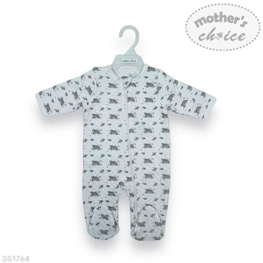 Grey and rainbow quilted baby grower with snap buttons from Mother's Choice