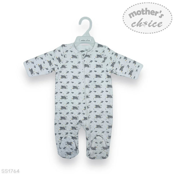 Grey and rainbow quilted baby grower with snap buttons from Mother's Choice