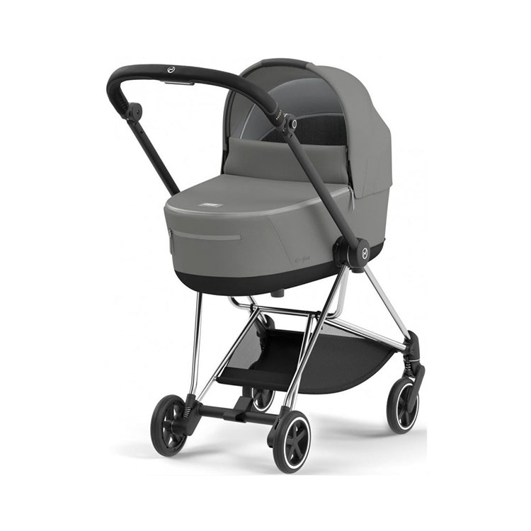 MIOS Chrome Frame with Soho Grey Seat Pack & Black Lite Carry Cot