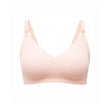 Beige MomCozy Nursing Bra with soft, stretchy fabric and one-handed nursing clips for breastfeeding comfort