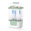 Momcozy BS04 Bottle Sterilizer with EU plug showing compact sterilizer and drying features for baby bottles and accessories
