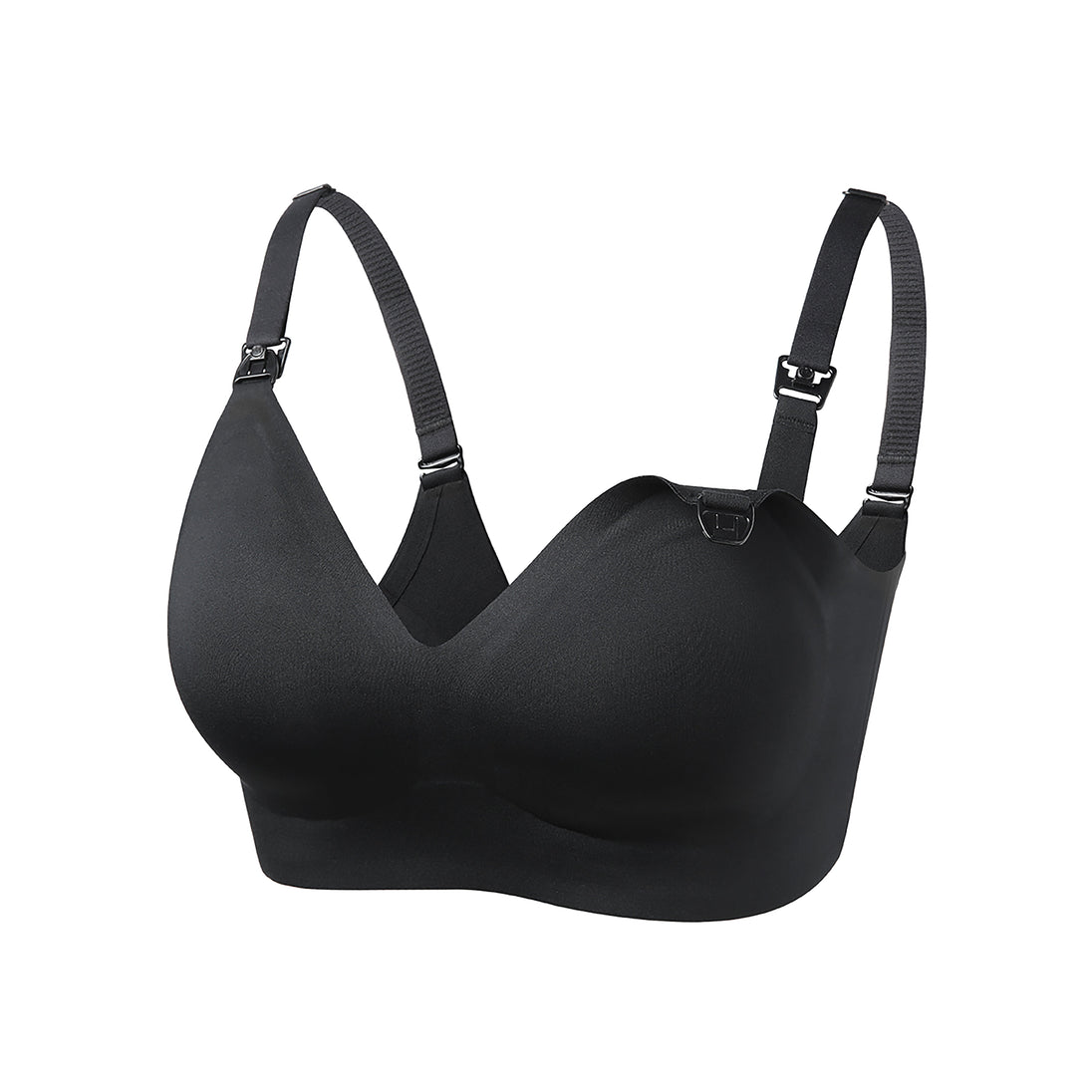 MomCozy Nursing Bra black small size soft breathable fabric with one-handed nursing clips and wide shoulder straps