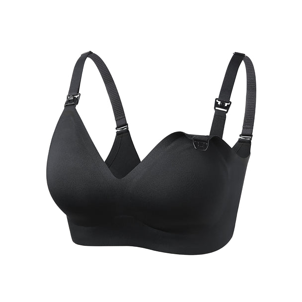 MomCozy Nursing Bra black small size soft breathable fabric with one-handed nursing clips and wide shoulder straps