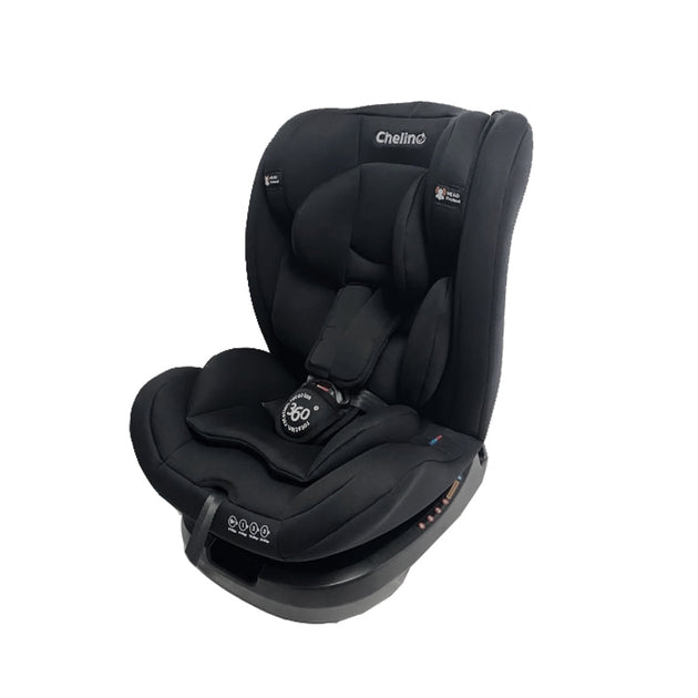 Senna S Stages 360 Car Seat for children from birth to 12 years, black, adjustable features.