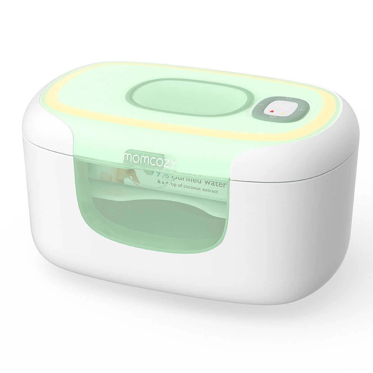 MomCozy Baby Wipe Warmer EU plug with adjustable temperature and night light features