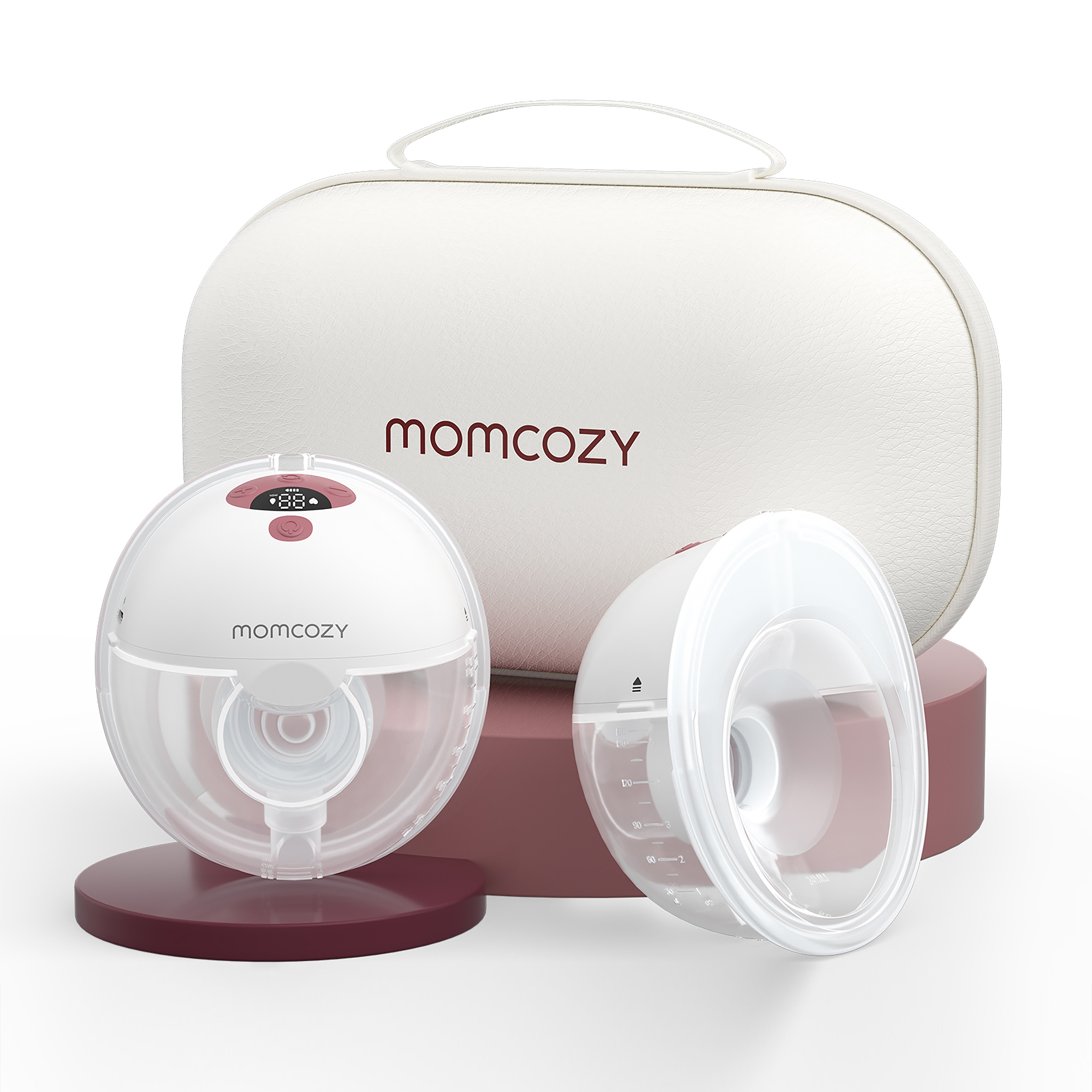 MomCozy M5 Double Breast Pump Red - Wearable, Portable & Hands-Free