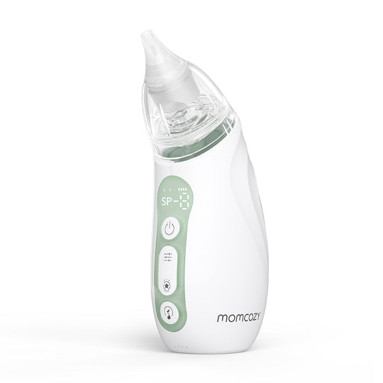 MomCozy Baby Nasal Aspirator with strong suction, adjustable levels, ultra-soft nozzle, and portable design