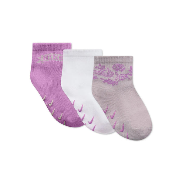 Nike NHN 3pk Light Magenta scallop ankle socks with lace-up design for kids