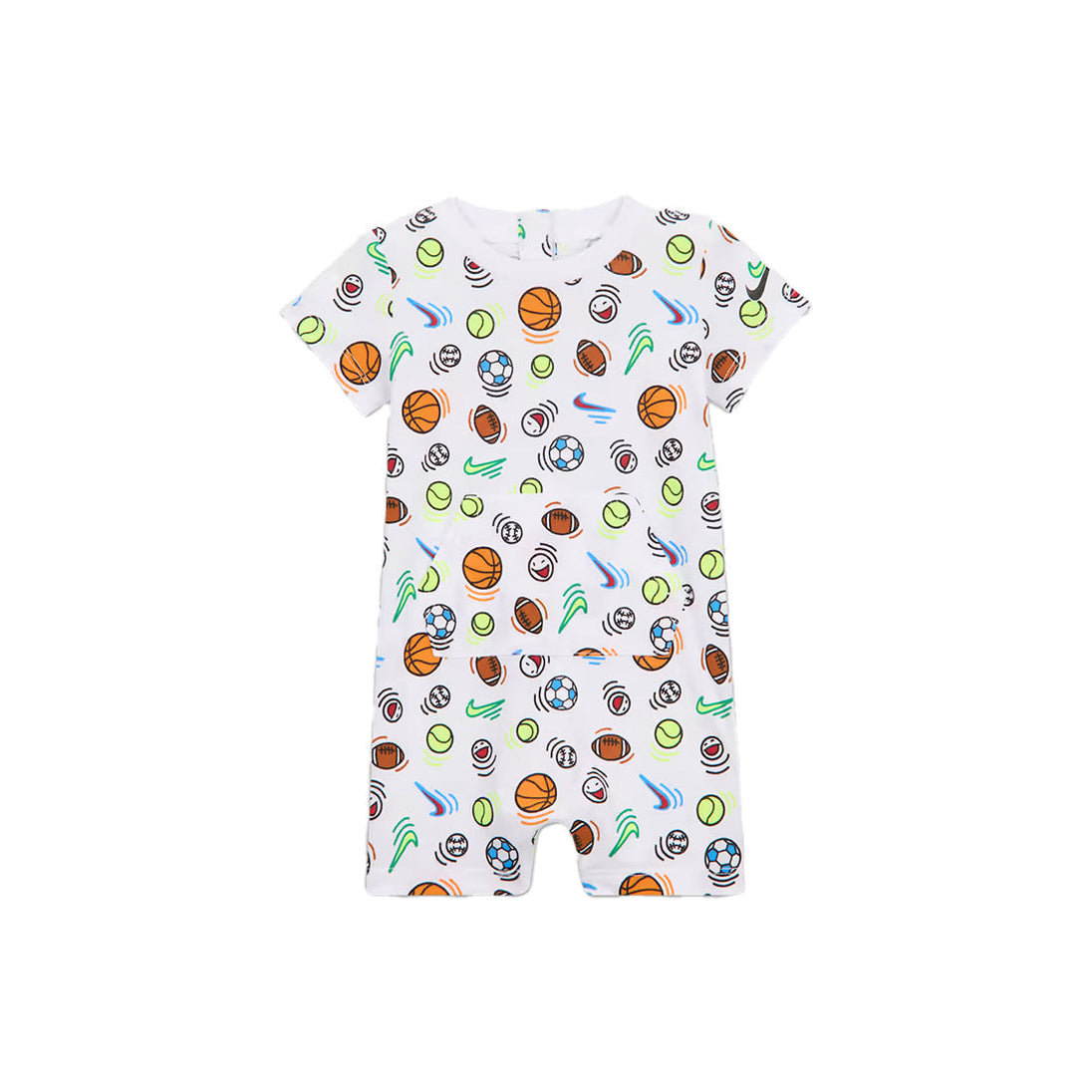 Nike NKB B NSW white romper set with all-over print, short sleeves, and breathable fabric for toddlers
