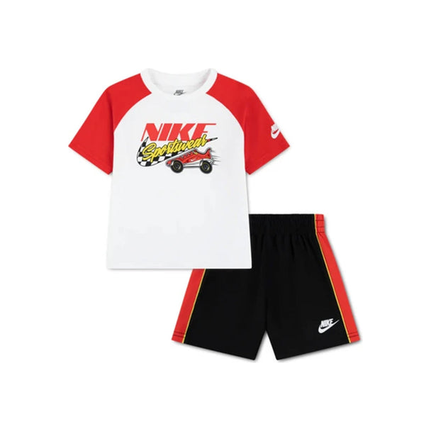 Black Nike NKB NSW Victory Lap FT Set for kids with coordinated tee and bottom in comfortable knit fabric