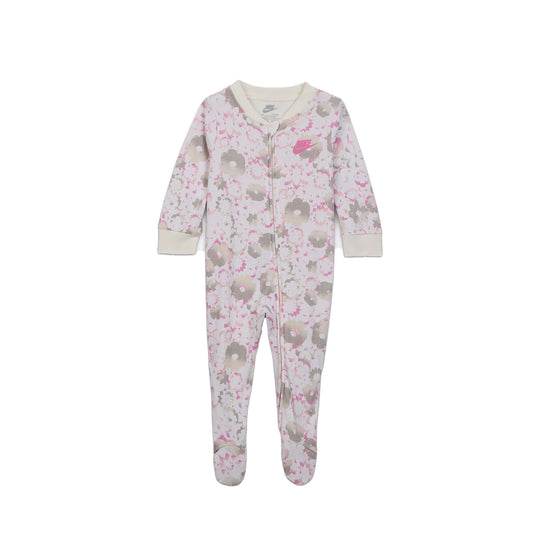 Nike Baby Flowral AOP Footed Coverall in Sail with floral pattern and full-zip design for infants.