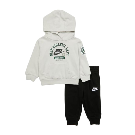 Kids Nike NKB B NSW P.E. FT PO black pant set with hoodie and joggers, soft fleece fabric, sporty design